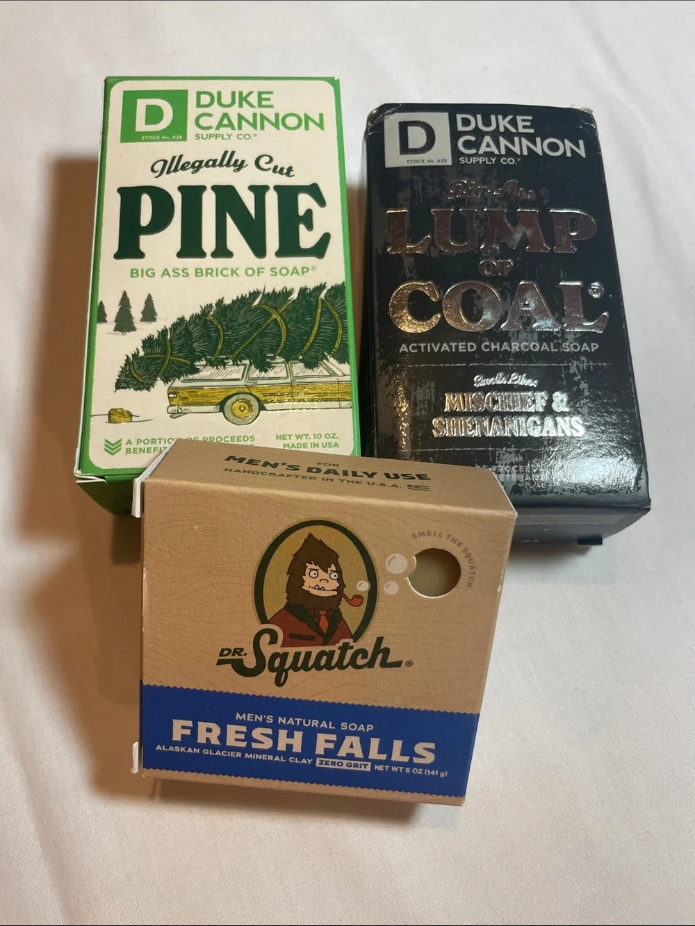 Duke Cannon & Dr. Squatch Soap Trio — Pine, Lump of Coal, Fresh Falls
